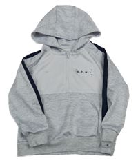 Bielo-svetlošedá -tmavomodrá športová mikina s písmeny a kapucňou Jeff&Co