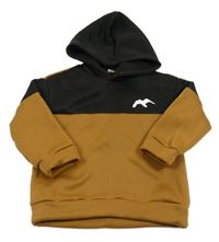 Čierno-hnedá mikina s ptákem a kapucňou