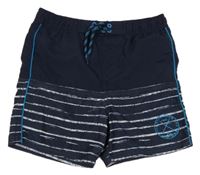 Tmavomodré pruhované plážové kraťasy s potiskem Yigga