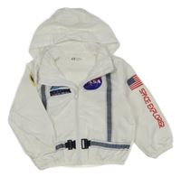 Bílá podzimní bunda s obrázky Nasa a kapucí H&M