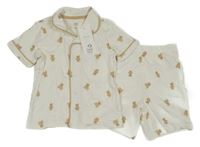 Nové - 2set - bílé bavlněné kraťasy s medvídky + košile F&F
