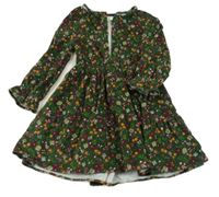 Tmavozelné kvetované menšestrové šaty C&A