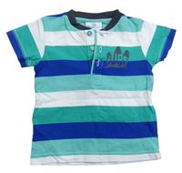 Zeleno-modro-biele pruhované tričko so sufrmi Topolino