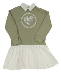 Khaki teplákové šaty s potiskem a bílou skládanou sukní River Island