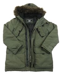 Khaki šusťáková zimní bunda s kapucí s kožešinou