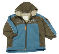 Hnedo-modrá šušťáková jarná bunda s kapucňou Papagino