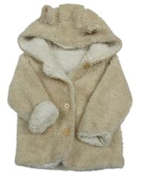 Béžový chlpatý zateplený kabát s kapucňou Matalan