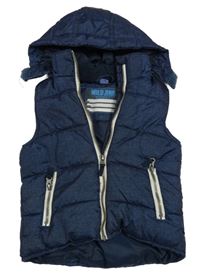 Tmavomodrá melírovaná šusťáková zateplená vesta s kapucí Dopodopo