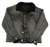 Černo-šedá riflová bunda s beránkem Shein