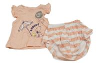 Nové - 2set - Lososové tričko se Snoopym + pruhované kraťasy Sinsay
