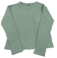 Zelené melírované žebrované úpletové crop mikinotriko s vreckom Tu