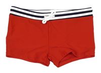 Červené nohavičkové plavky s pruhovaným pasom