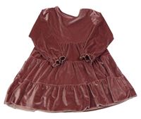 Staroružové zamatové šaty s volánikmi