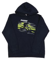 Tmavomodrá mikina s potlačou a kapucňou Fruit of the Loom