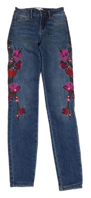Modré skinny rifle s kvetmi Viva Couture