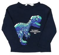 Tmavomodré tričko s dinosaurami H&M