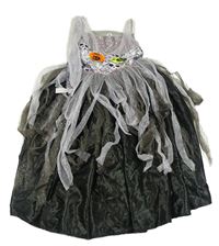Kostým - Černo-stříbrné saténovo/tylové halloweenské šaty Tu