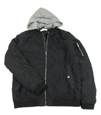Černá šusťáková pod/zimní bunda s kapucí H&M