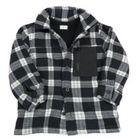 Čierno-biela kockovaná fleecová košeľová zateplená bunda F&F