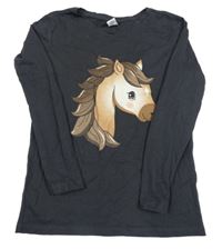 Tmavošedé triko s koníkem Dopodopo