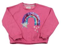 Ružová ovesize crop mikina s duhou z flitrů C&A