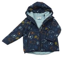 Tmavomodrá softshellová bunda se zvířátky a kapucí Topolino