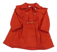 Červený flaušový jarný kabát s volánikmi Shein