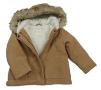 Béžový sametový zateplený kabátek s kapucňou Zeeman