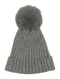 Šedo-stříbrná pletená žebrovaná čepice s bambulí Primark