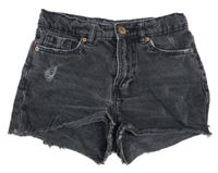 Tmavošedé high waist riflové kraťasy s prošoupáním Page one young