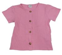 Ružové rebrované crop tričko s gombíkmi Page one young