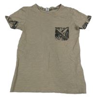 Béžovo-čierne tričko s vreckom Dopodopo