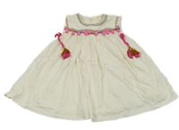 Smotanové šaty s bambulkami a výšivkou Next