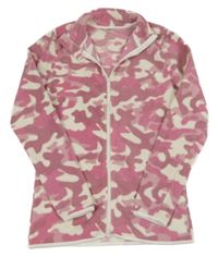 Růžovo-bílá army fleecová propínací mikina Y.F.K.