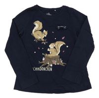 Tmavomodré triko s veverkami Topolino