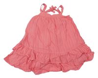 Korálové pruhované plátenné šaty s volánikmi Old Navy