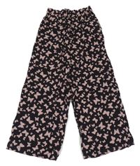 Čierne ľahké wide leg nohavice s motýly