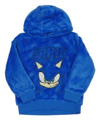 Kobaltově modrá chlupatá mikina se Sonicem a kapucí 