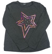Tmavosivé melírované tričko s hvězdičkami z flitrů a pecičkami