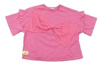 Ružové crop tričko s mašlou a volánikmi RIVER ISLAND