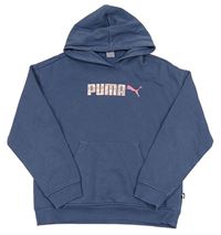 Tmavomodrošedá mikina s logem a kapsou a kapucí PUMA