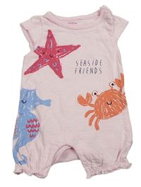 Svetloružový melírovaný kraťasový overal s hvězdicí a krabom a mořským koníkem Mothercare