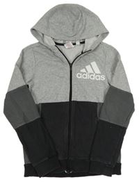 Sivo-čierno-tmavosivá melírovaná prepínaci mikina s kapucňou zn. Adidas