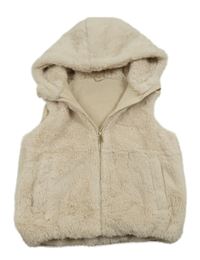 Smotanová kožušinová podšitá vesta s kapucňou Nutmeg