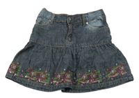 Tmavomodrá riflová sukně s výšivkami a flitry YIGGA