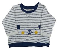 Bielo-tmavomodrá vzorovaná mikina s medvídkem/kapsou Ergee