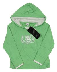 Nové - zelená mikina s číslem a kamínky a kapsou a všitým trikem a kapucí C&A