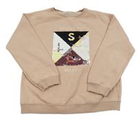 Pudrová mikina s překlápěcími flitre a nápismi Zara