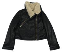 Černý třpytivý semišový zateplený crop křivák s límcem M&S