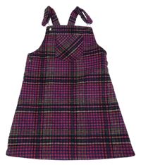 Tmavorůžovo-safírovo-čierno-žlté kockované vzorované vlnené šaty s vreckom Nutmeg